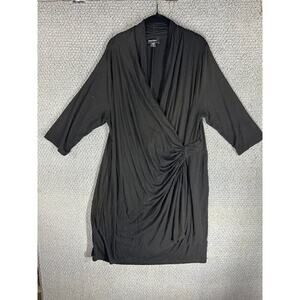 Karen Kane Black Wrap Midi Dress Long Sleeve Tie Waist Stretchy / Women's 3XL